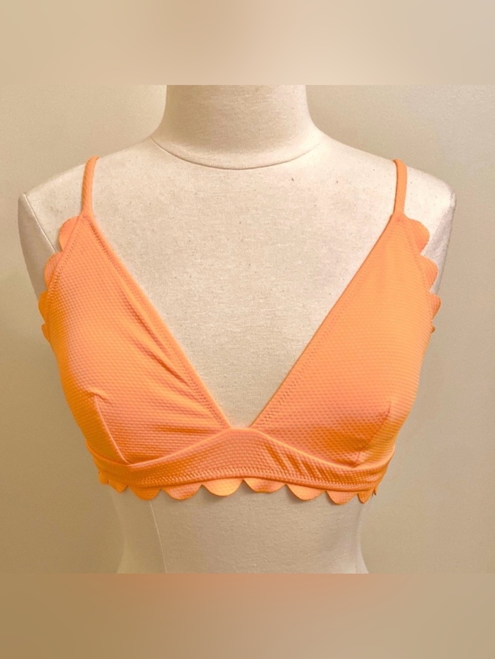 Cupshe Orange Sherbet SZ L Boho Chic Modern Scalloped Padded Strappy Bikini Top